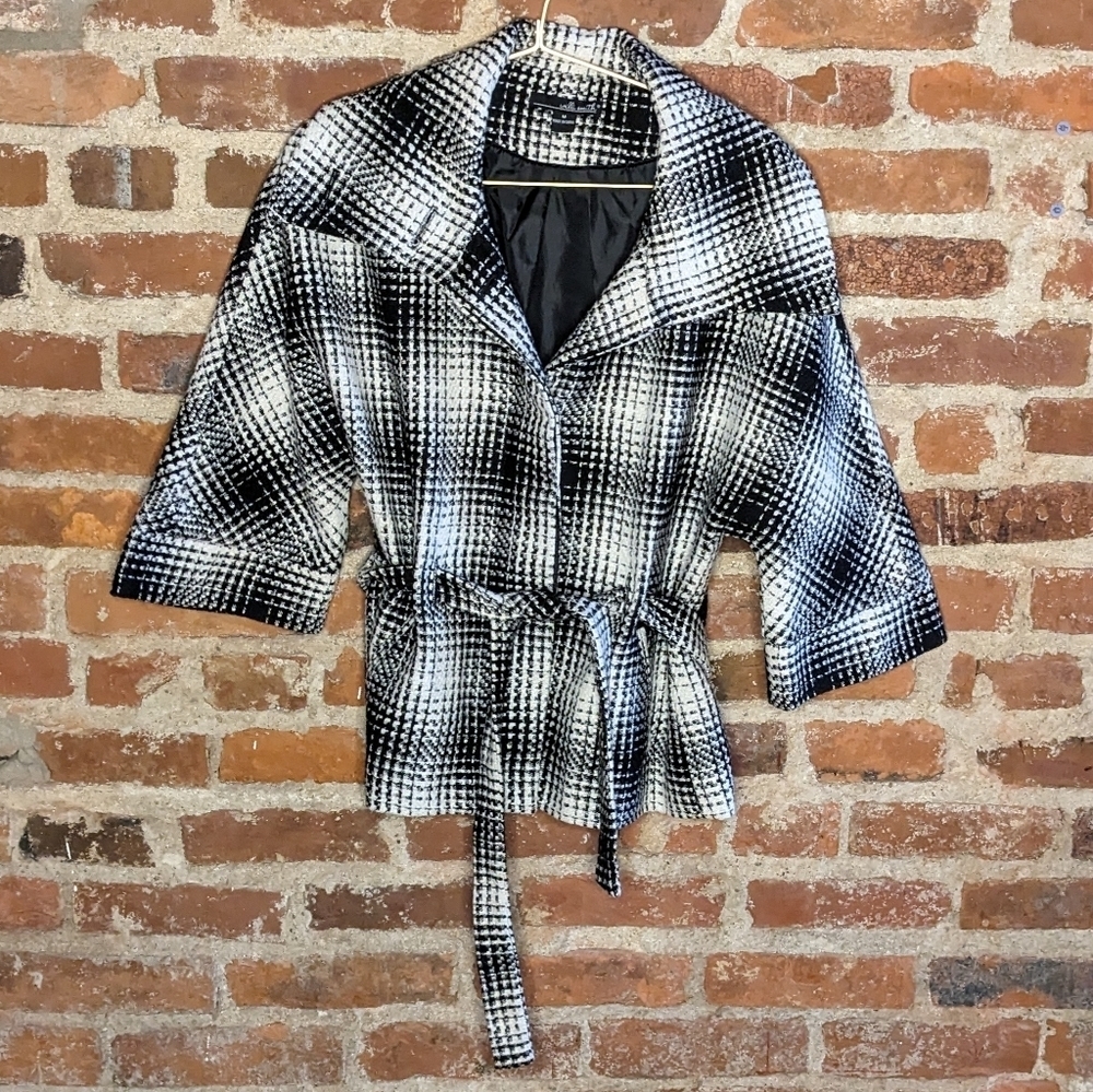 Willi Smith Medium‎ Black & White Short Sleeve Wool Blend Jacket